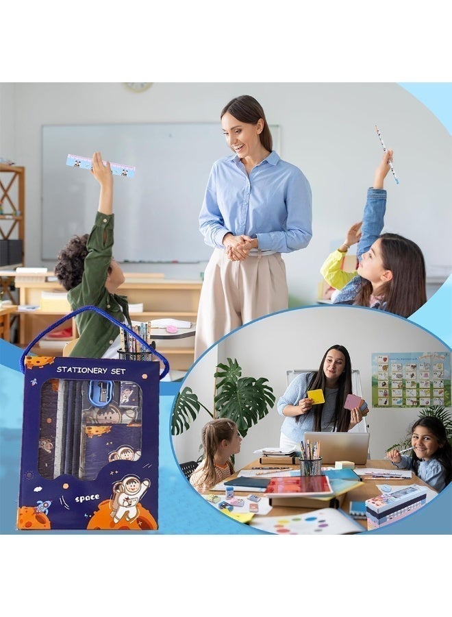 Kids Stationery Set for School Classroom, 6Pcs Kawaii Cartoon Stationery Gift Set for Boys and Girls Back to School with Pencil , Eraser, Ruler, Sharpener and Notebook (Blue) - Image 5