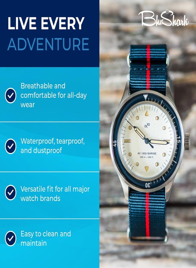 BluShark, Original Collection Military-Style Waterproof Watch Strap, Fits All Timepiece Brands, Durable Nylon Wristwatch Accessories with Stainless Steel Buckle - 18mm, 20mm, 22mm & 24mm Watch Bands - Image 4
