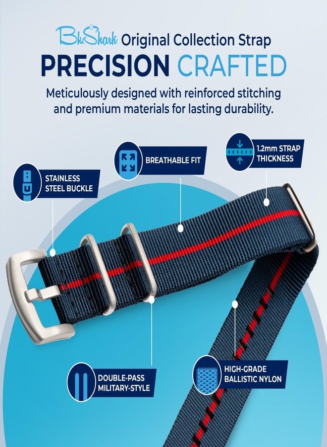 BluShark, Original Collection Military-Style Waterproof Watch Strap, Fits All Timepiece Brands, Durable Nylon Wristwatch Accessories with Stainless Steel Buckle - 18mm, 20mm, 22mm & 24mm Watch Bands - Image 3