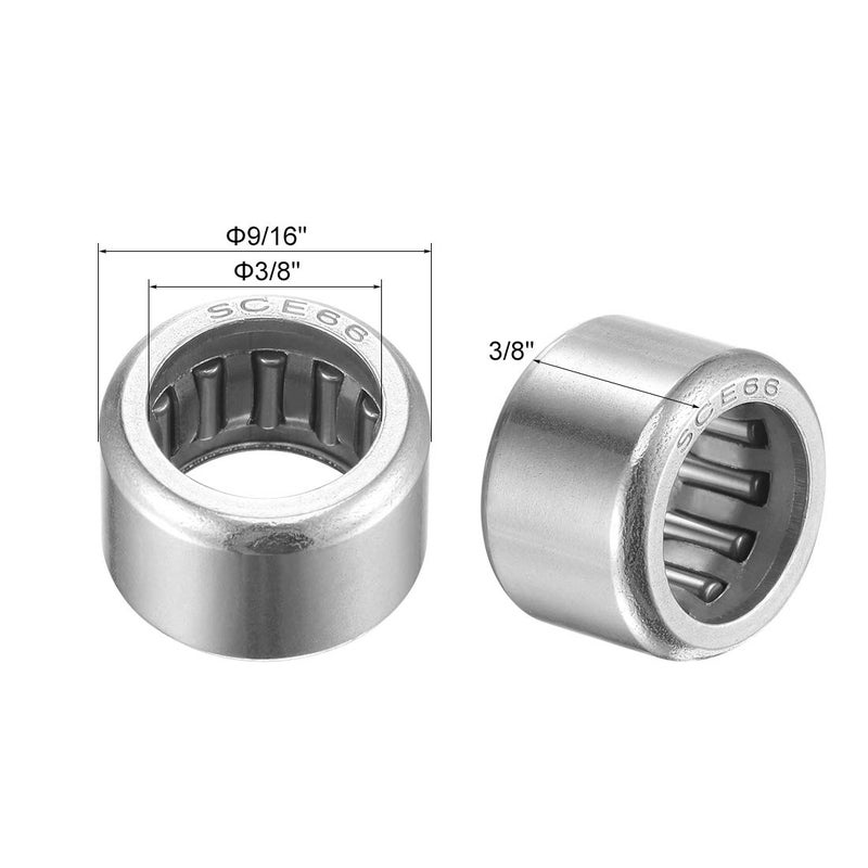 uxcell SCE66 Needle Roller Bearings 3/8-inch Bore 9/16-inch OD 3/8-inch Width Chrome Steel Open End 2pcs - Image 2