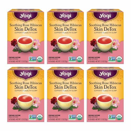 Yogi Tea Soothing Rose Hibiscus Skin DeTox Tea 16 Tea Bags per Pack 6 Packs Organic DeTox Tea to Support Skin Health Includes Green Tea Leaf Rose Petal Honeybush Leaf Hibiscus More - Image 1