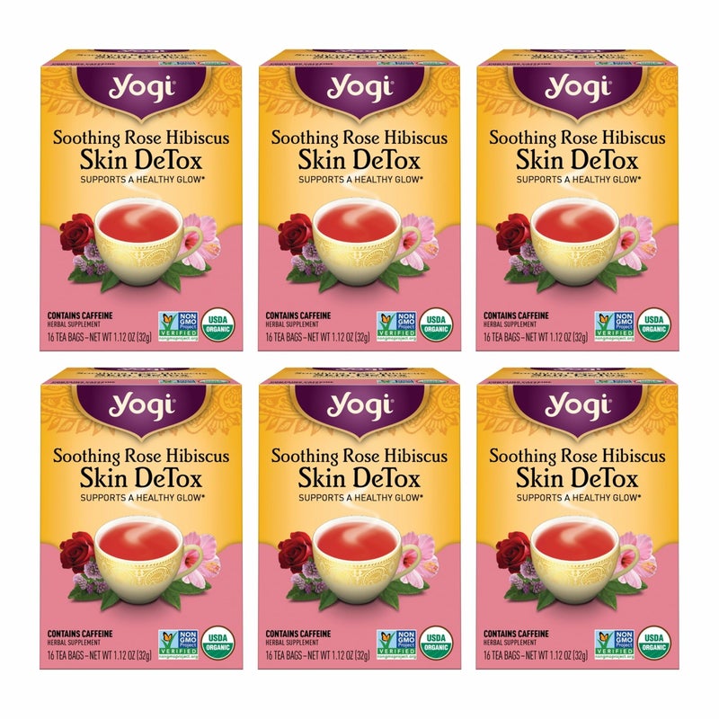 Yogi Tea Soothing Rose Hibiscus Skin DeTox Tea 16 Tea Bags per Pack 6 Packs Organic DeTox Tea to Support Skin Health Includes Green Tea Leaf Rose Petal Honeybush Leaf Hibiscus More - Image 2