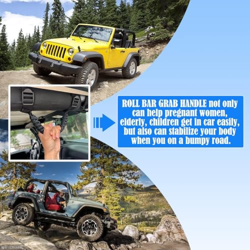 ROMASO Roll Bar Grab Handles for Jeep Grab Handles for Jeep Wrangler YJ TJ JK JKU JL JLU 1987-2024 Paracord Grab Handle 250 Pounds Load,Black - Image 3
