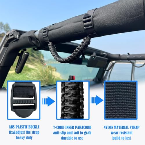ROMASO Roll Bar Grab Handles for Jeep Grab Handles for Jeep Wrangler YJ TJ JK JKU JL JLU 1987-2024 Paracord Grab Handle 250 Pounds Load,Black - Image 4