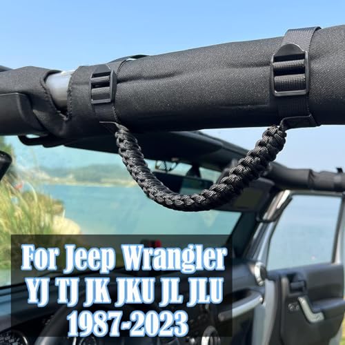 ROMASO Roll Bar Grab Handles for Jeep Grab Handles for Jeep Wrangler YJ TJ JK JKU JL JLU 1987-2024 Paracord Grab Handle 250 Pounds Load,Black - Image 2