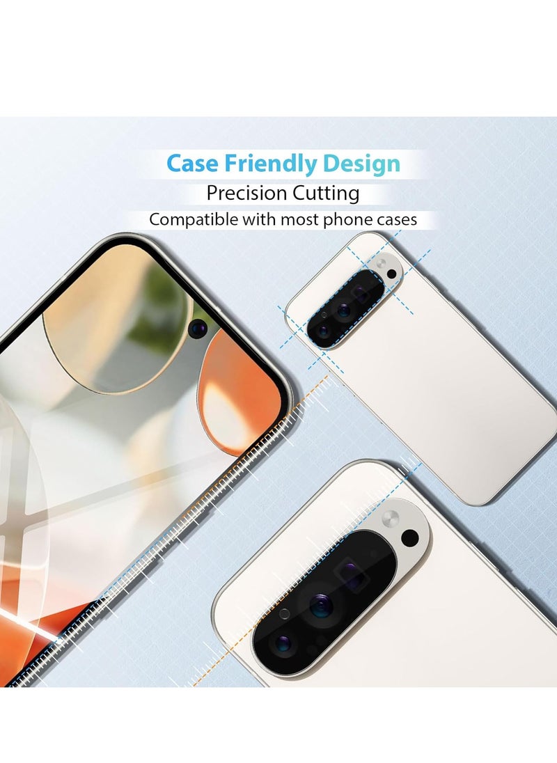 Screen Protector for Google Pixel 9 Pro [2 Pack] Glass Screen Protector + [2 Pack] Lens Protector 9H Hardness Tempered Glass Film Scratch Resistant Ultra Clear Bubble-Free for Pixel 9 Pro  - Image 2