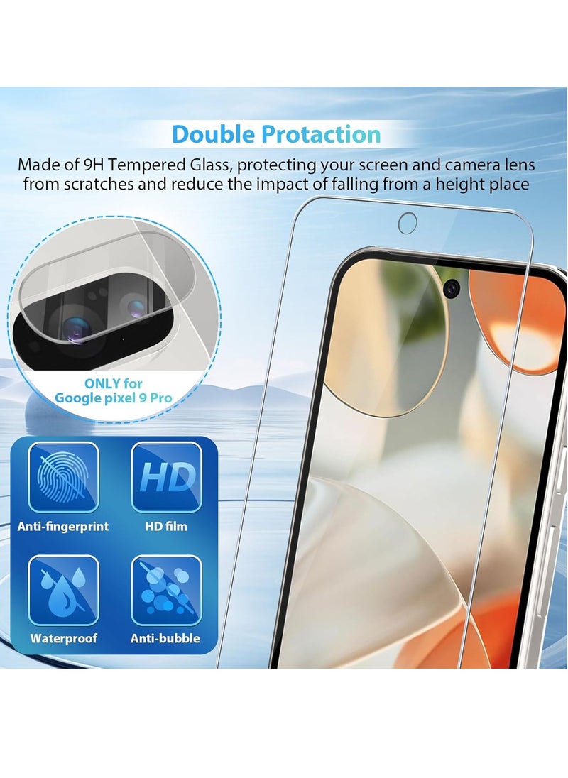 Screen Protector for Google Pixel 9 Pro [2 Pack] Glass Screen Protector + [2 Pack] Lens Protector 9H Hardness Tempered Glass Film Scratch Resistant Ultra Clear Bubble-Free for Pixel 9 Pro  - Image 5