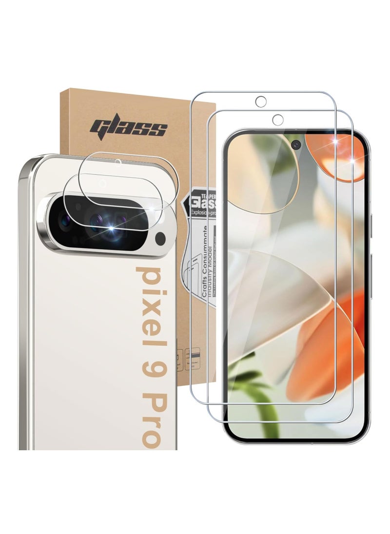 Screen Protector for Google Pixel 9 Pro [2 Pack] Glass Screen Protector + [2 Pack] Lens Protector 9H Hardness Tempered Glass Film Scratch Resistant Ultra Clear Bubble-Free for Pixel 9 Pro  - Image 1