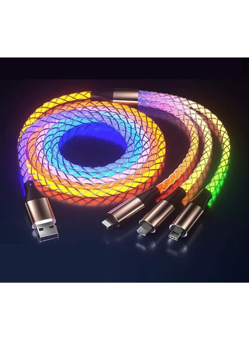 كابل شحن سريع 3 في 1 بإضاءة RGB LED، من USB-A إلى Type-C / Lightning / Micro USB - Image 1