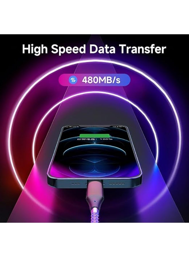 كابل شحن سريع 3 في 1 بإضاءة RGB LED، من USB-A إلى Type-C / Lightning / Micro USB - Image 4