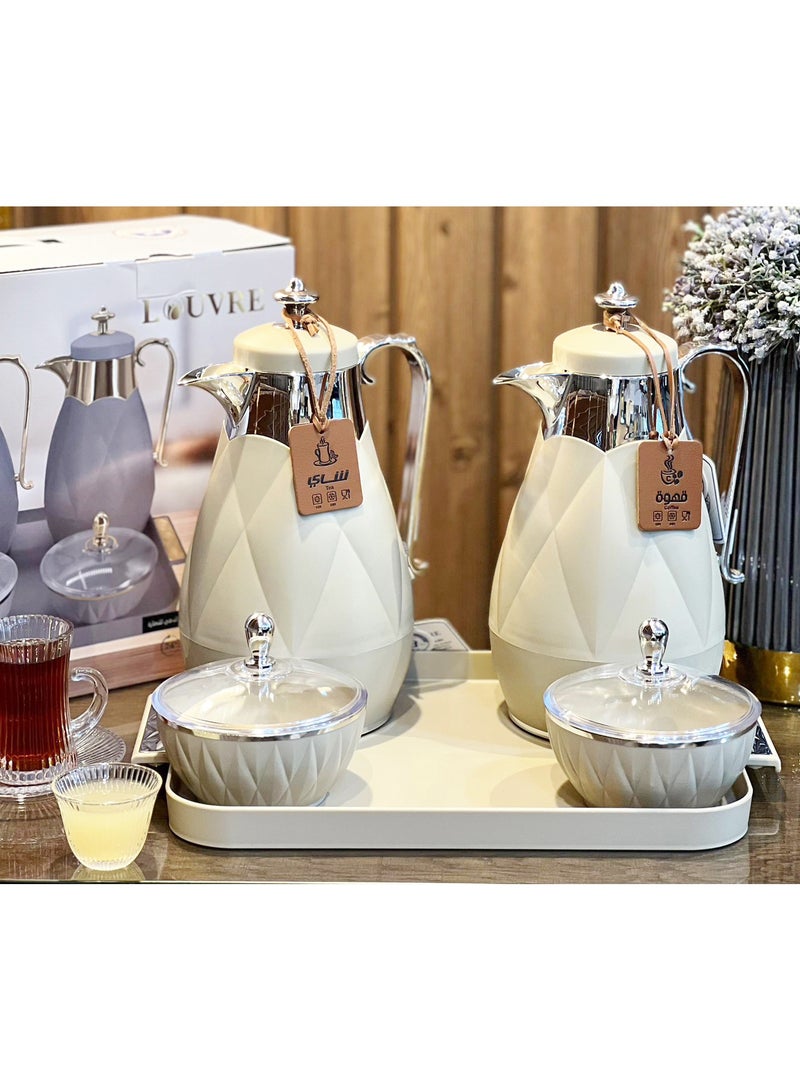 Louvre Luxury Tea and Coffee Thermos Set with Elegant Diamond Design – 2 Pieces with Transparent-Lid Serving Containers, Perfect for Hosting - Image 2
