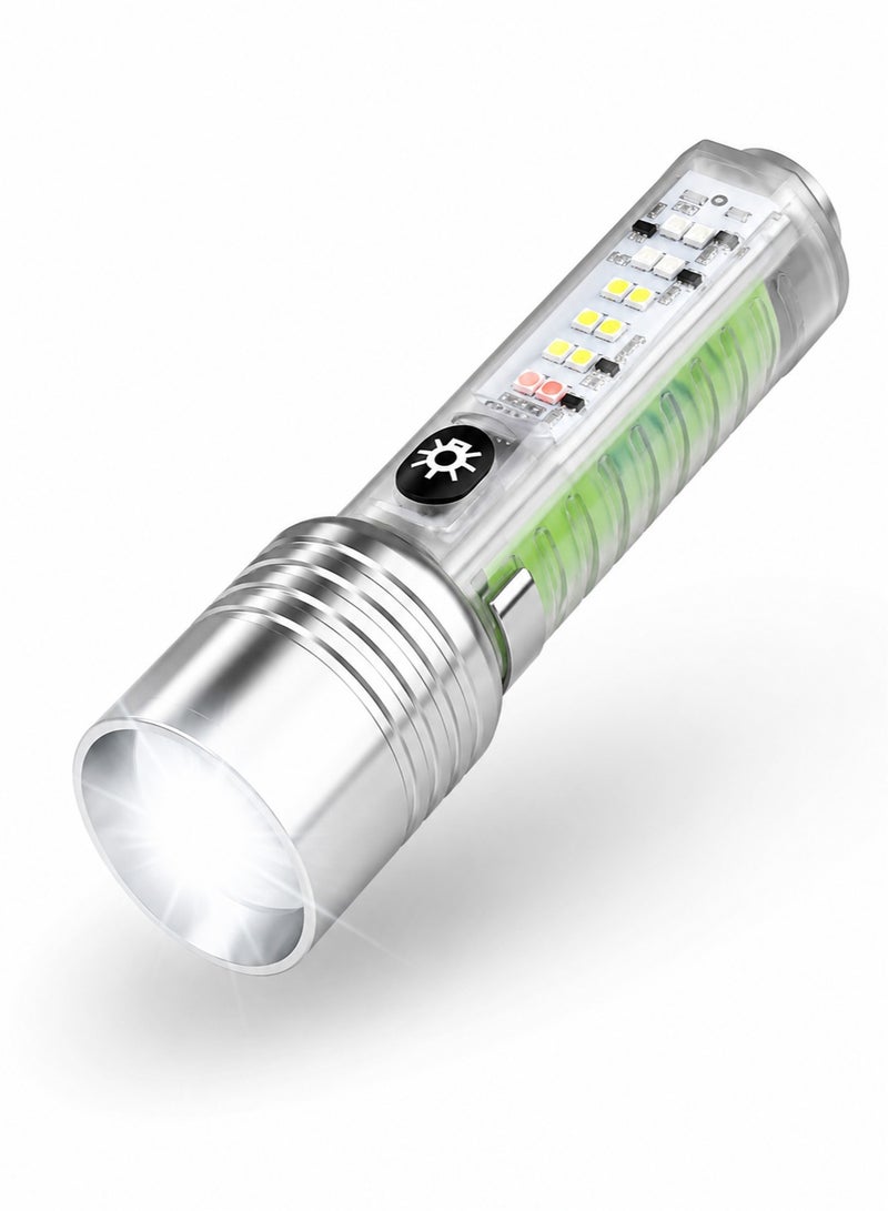 ZOOM Rechargeable Multifunction LED Flashlight 520A, Portable High Bright Torch with 8 Lighting Modes, White Side Light, UV Light, Red Blue Warning Light, Magnetic Base, Belt Clip, Type C Charging, IPX5 Water Resistant for Outdoor, Camping, Hiking ERPC 520A - Image 1