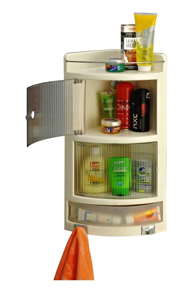 CIPLA PLAST Crystal Bathroom Corner Cabinet Ivory Wall Mounted Multipurpose Bathroom Cabinet with Shelf Organizer - Image 1