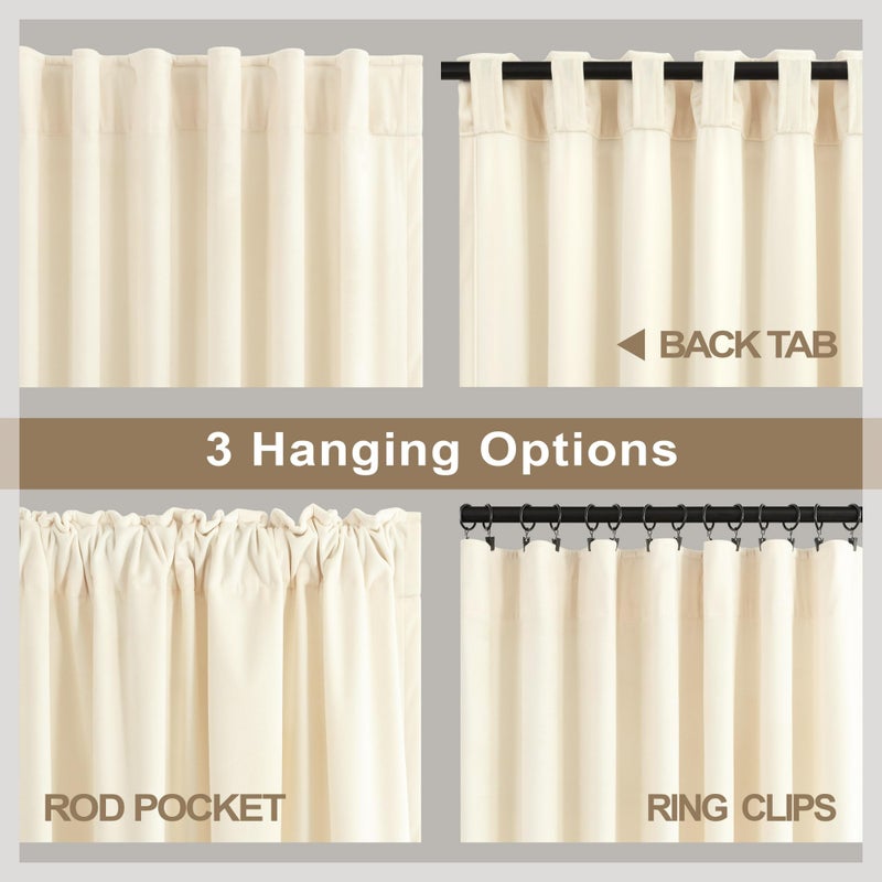 Pitalk Cream Beige Velvet Curtain 84 Inch Length 2 Panel Back Tab Pocket Solid Soft Textured Luxury Drape Sound Reducing Light Filtering Thermal Insulated Living Room Darkening Curtain for Bedroom 52x84 Long - Image 4