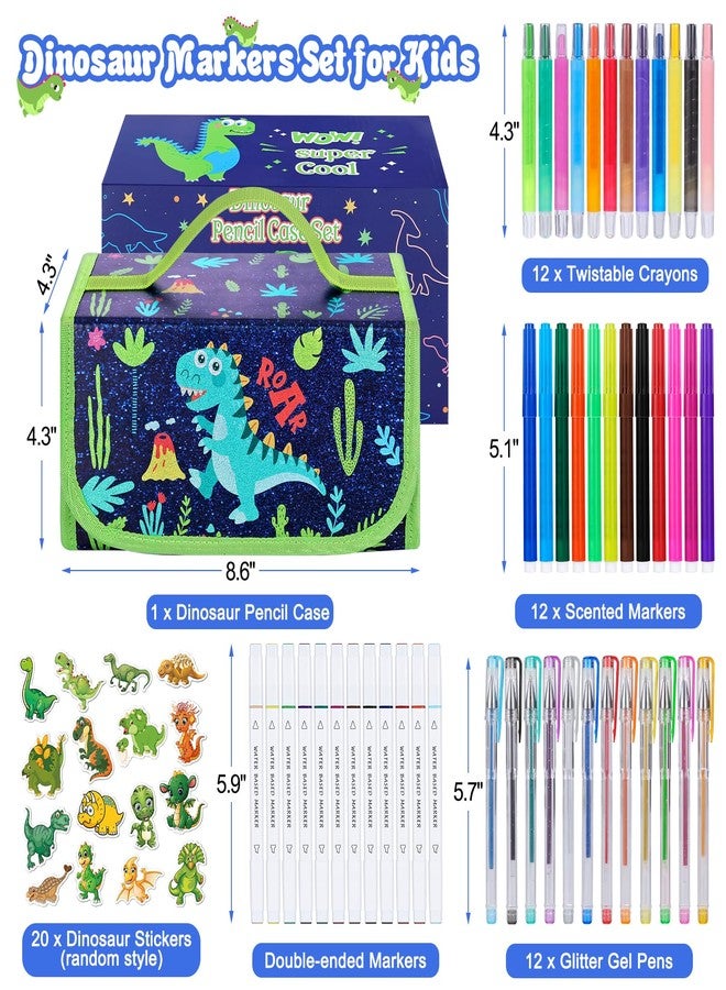 Purtarly Dinosaur Markers for Kids 4-8 with Pencil Case, Cool Birthday Dinosaur Gifts for Boys, 48PCS Scented Markers Gifts for Boys 4-6, Coloring Pens Art Supplies School Gift for Kids Ages 4 5 6 7 8 9 10 - Image 2