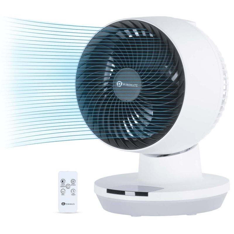 PureMate 8Inch Air Circulator Fan with Oscillation 3 Speeds Setting and Timer LED Display  Remote Control Perfect for Desks Bedrooms  Offices