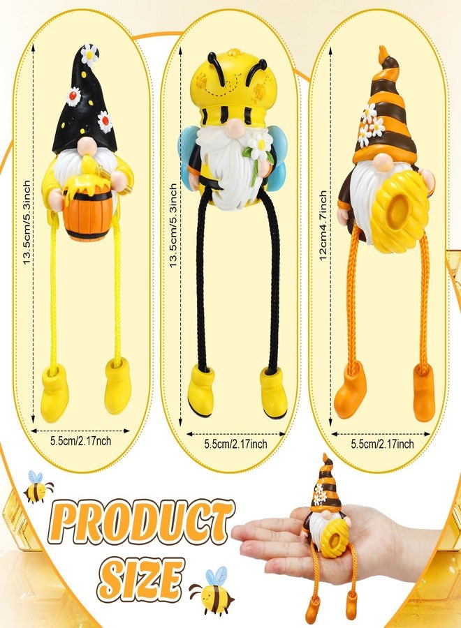 Anglechic 3 Pcs Bee Gnomes Decorations with Dangling Legs, Spring Honey Shelf Sitters, World Bee Day Decor Figurines for Home Kitchen Porch, Gifts for Mom Women - Image 2