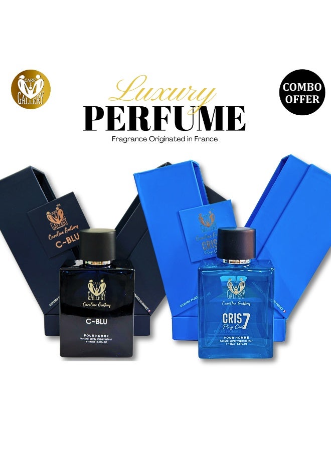 معرض كير وان عطر كير ون غاليري كريس~7 آند سي ~ بلو للجنسين أو دو برفيوم | فاخر | يدوم ١٢ ساعة | أفضل عطر يومي | هدية للرجال والنساء، عبوة من قطعتين (١٠٠ مل) | كير ون غاليري | عرض كومبو - Image 1