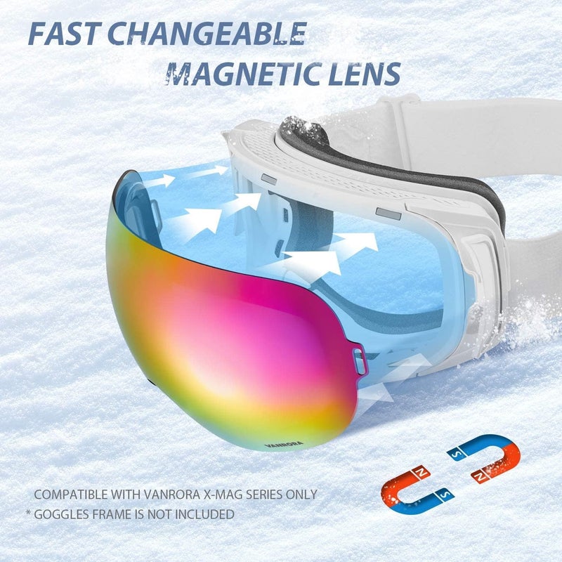 VANRORA X-Mag Ski Goggles Replacement Lens, Extra Snowboard Goggles Lens, Anti-Fog & 100% UV Protection - Image 4