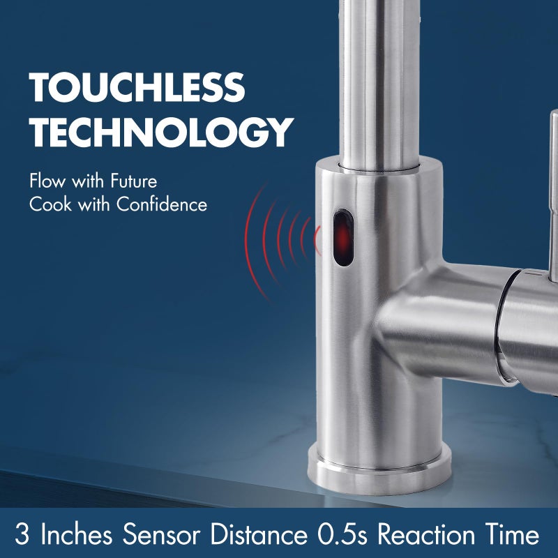 GIMILI Touchless Kitchen Faucet with Pull Down Sprayer Motion Sensor Hands-Free Smart Activated Brushed Nickel Sink Faucets - Image 2