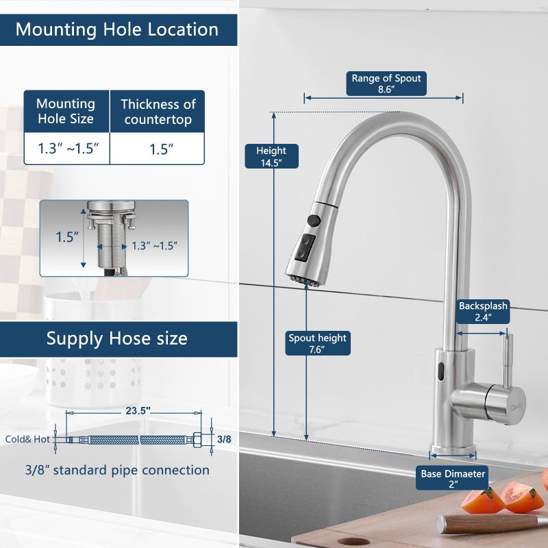 GIMILI Touchless Kitchen Faucet with Pull Down Sprayer Motion Sensor Hands-Free Smart Activated Brushed Nickel Sink Faucets - Image 3