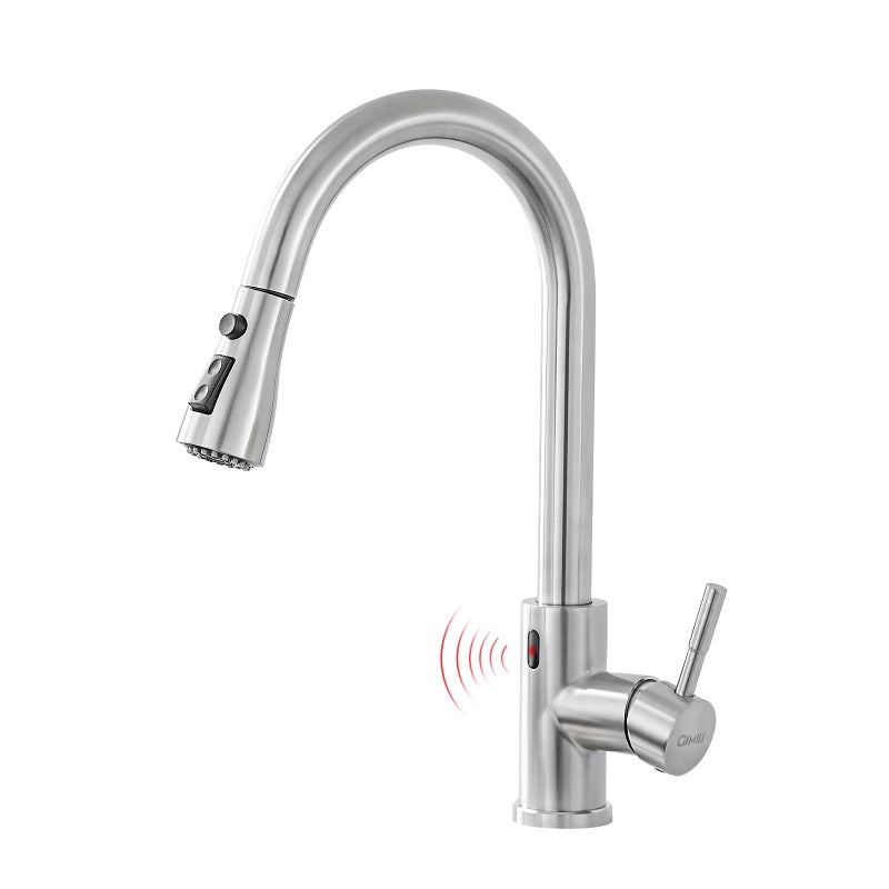 GIMILI Touchless Kitchen Faucet with Pull Down Sprayer Motion Sensor Hands-Free Smart Activated Brushed Nickel Sink Faucets - Image 1