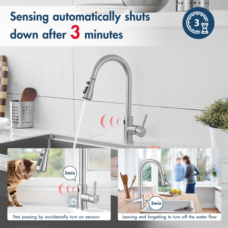 GIMILI Touchless Kitchen Faucet with Pull Down Sprayer Motion Sensor Hands-Free Smart Activated Brushed Nickel Sink Faucets - Image 4