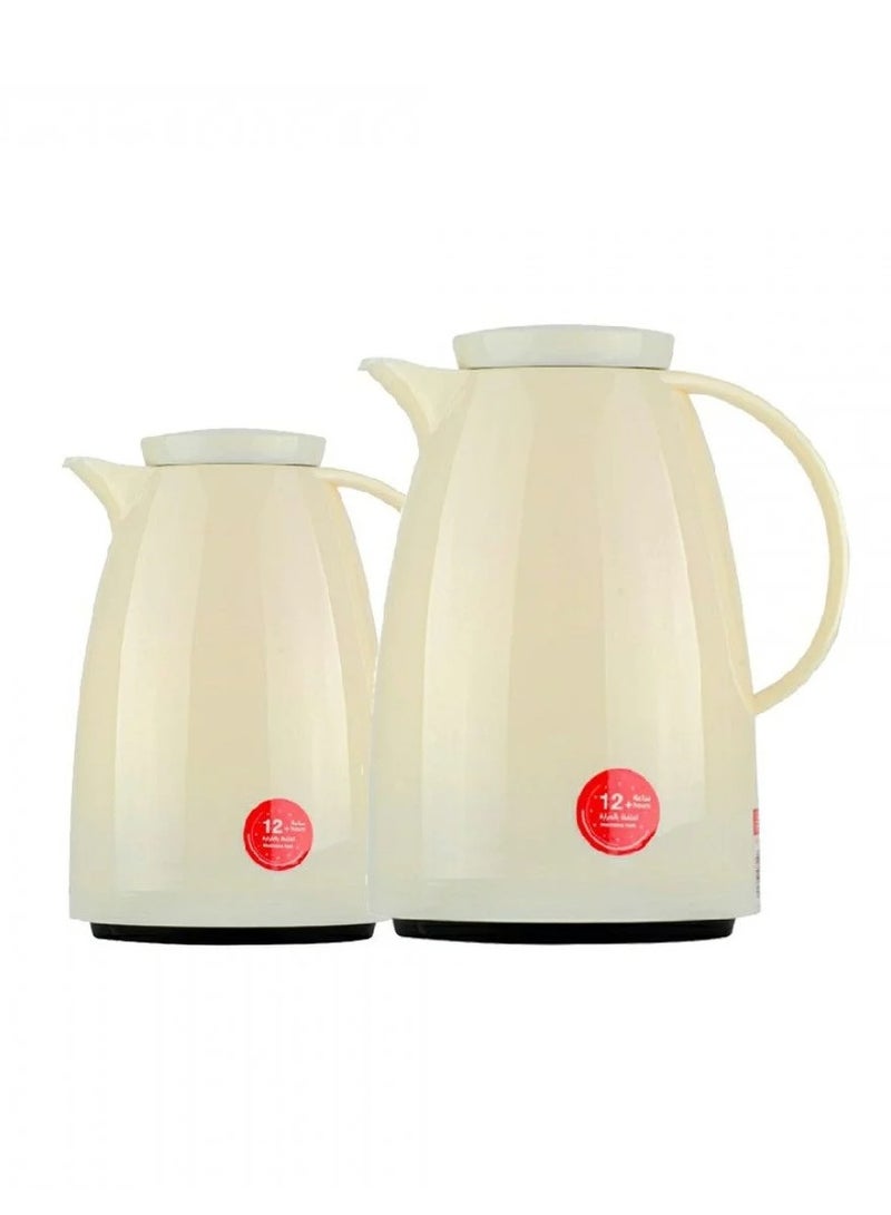 باصرة طقم ترامس شاي باصرة بيج لامع قطعتين بحجم 0.5 - 1 لتر