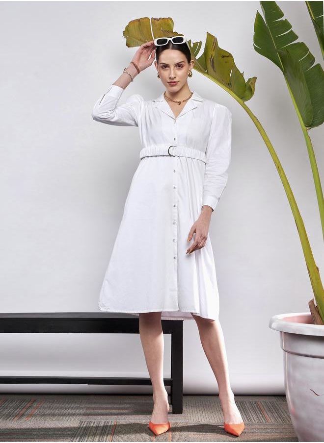 SASSAFRAS - Poplin Ruched Belted Shirt Dress with Puff Sleeve by Styli - Image 1