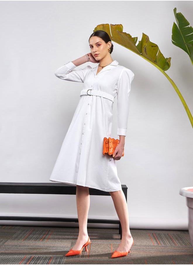 SASSAFRAS - Poplin Ruched Belted Shirt Dress with Puff Sleeve by Styli - Image 1