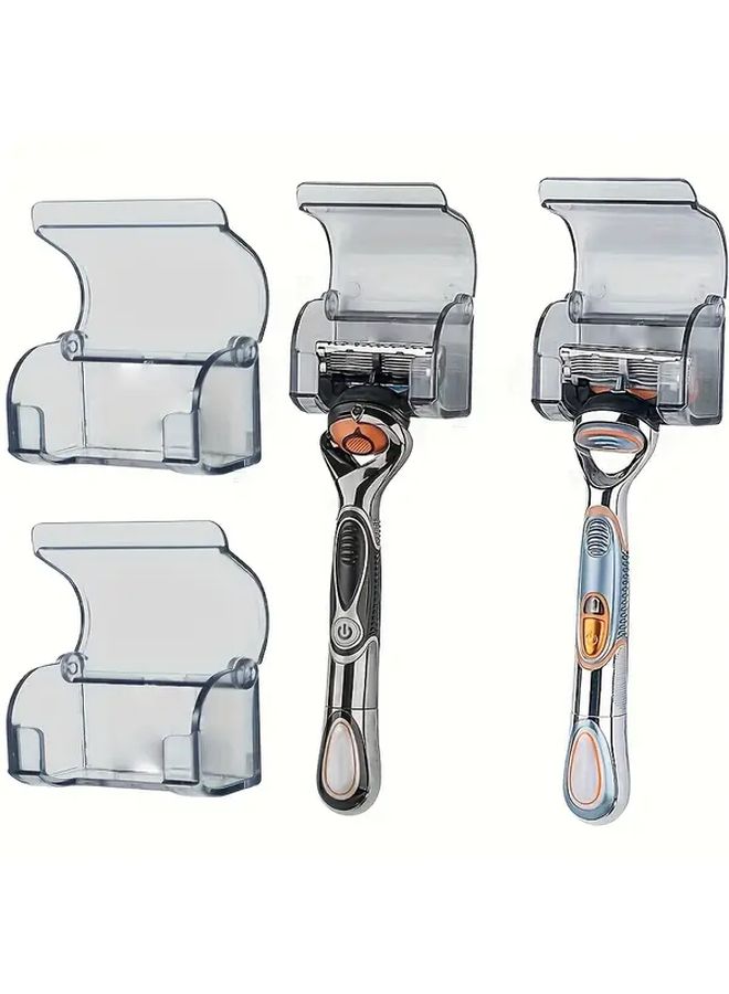 2 Plastic Shaver Holders With Self Adhesive Wall Stickers Waterproof Shaver Hooks Portable Shaver Storage Rack For Bathroom Desktop Travel Reusable Shower Razor Holder - Image 2