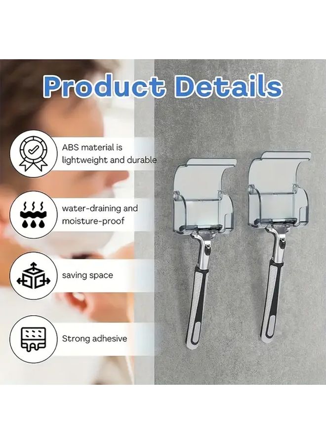 2 Plastic Shaver Holders With Self Adhesive Wall Stickers Waterproof Shaver Hooks Portable Shaver Storage Rack For Bathroom Desktop Travel Reusable Shower Razor Holder - Image 1