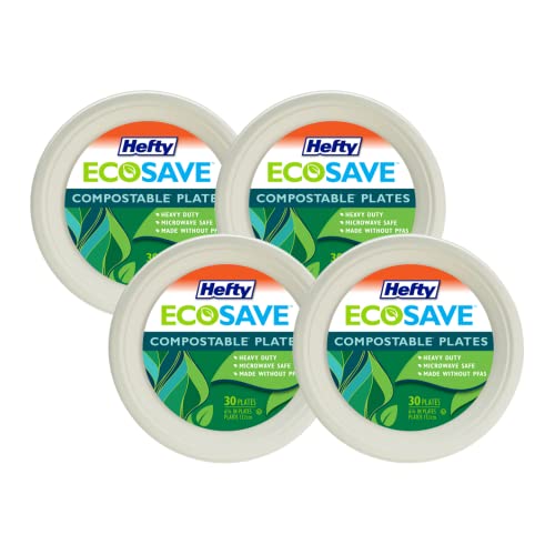Hefty ECOSAVE Compostable Paper Plates 634 Inch 30 Count Pack of 4