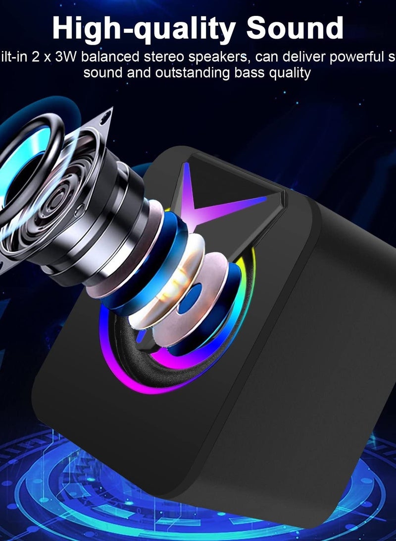 Excefore Computer Speakers for Desktop, Mini Stereo 2.0 RGB Gaming Speaker, USB Powered Multimedia PC Speaker with Volume Control, LED Lights, 3.5mm Aux-in for Laptop Projector Tablet Cellphone - Image 2