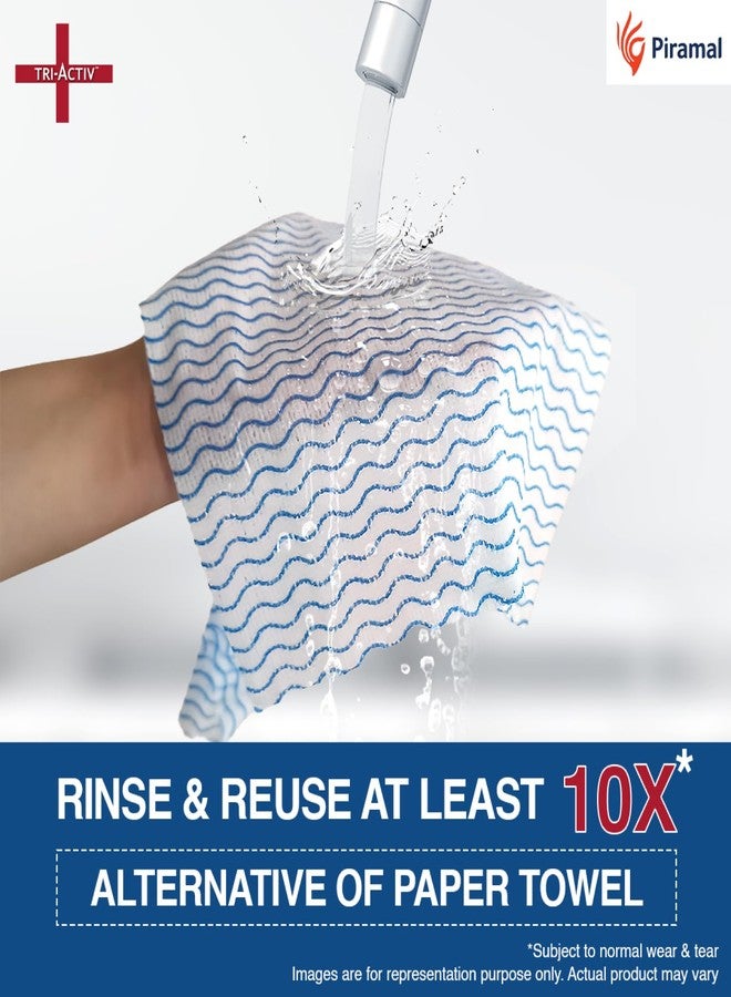 Tri-Activ Washable & Reusable Kitchen Towel Roll | 80 Pulls per Roll, 160 Sheets Pack of 2 | Highly Absorbent Kitchen Tissue Roll | Non Woven Fabric | Better alternative to Paper Tissue Roll | Blue - Image 3