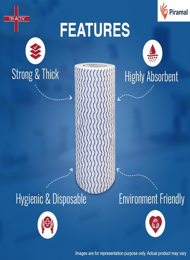 Tri-Activ Washable & Reusable Kitchen Towel Roll | 80 Pulls per Roll, 160 Sheets Pack of 2 | Highly Absorbent Kitchen Tissue Roll | Non Woven Fabric | Better alternative to Paper Tissue Roll | Blue - Image 4
