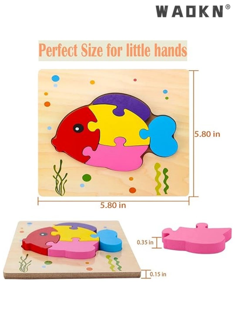 WAOKN 4Pcs 3D Wooden Jigsaw Puzzles for Toddlers Kids Preschool Educational Learning Toys for Toddlers 1-3,Baby Wooden Puzzles for 1 2 3 4 Year Old,Montessori Toys Gifts for Toddlers Boys Girls - Image 4