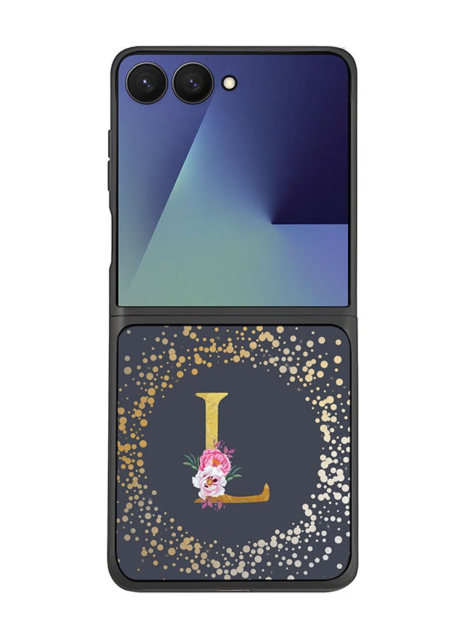 Stylizedd For Samsung Galaxy Z Flip7 Case,Slim fit Camera Protection, Shockproof Thin Phone cover  - Custom Monogram Floral - L  (Grey )