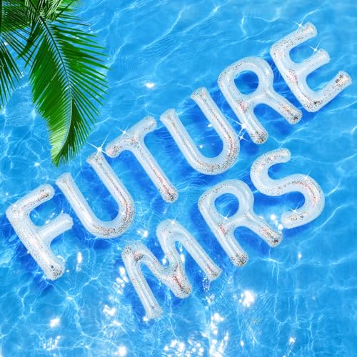 Junkin 20 Inch Bachelorette Pool Floats Bride Party Float Inflatable Floating Letter Set Bachelorette Decorations Gifts for Pool Beach Party with Adhesive Dots (White Gold,Future Mrs) - Image 1