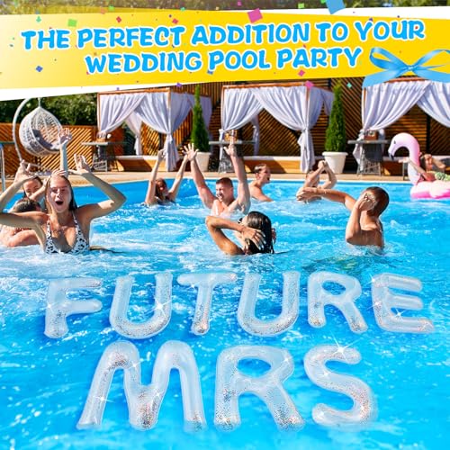 Junkin 20 Inch Bachelorette Pool Floats Bride Party Float Inflatable Floating Letter Set Bachelorette Decorations Gifts for Pool Beach Party with Adhesive Dots (White Gold,Future Mrs) - Image 5
