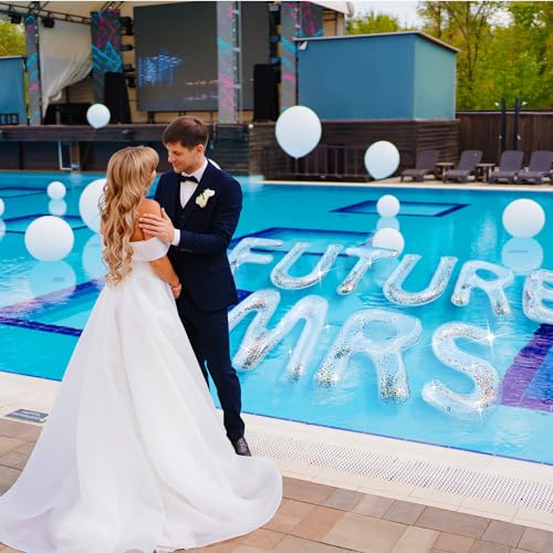 Junkin 20 Inch Bachelorette Pool Floats Bride Party Float Inflatable Floating Letter Set Bachelorette Decorations Gifts for Pool Beach Party with Adhesive Dots (White Gold,Future Mrs) - Image 3