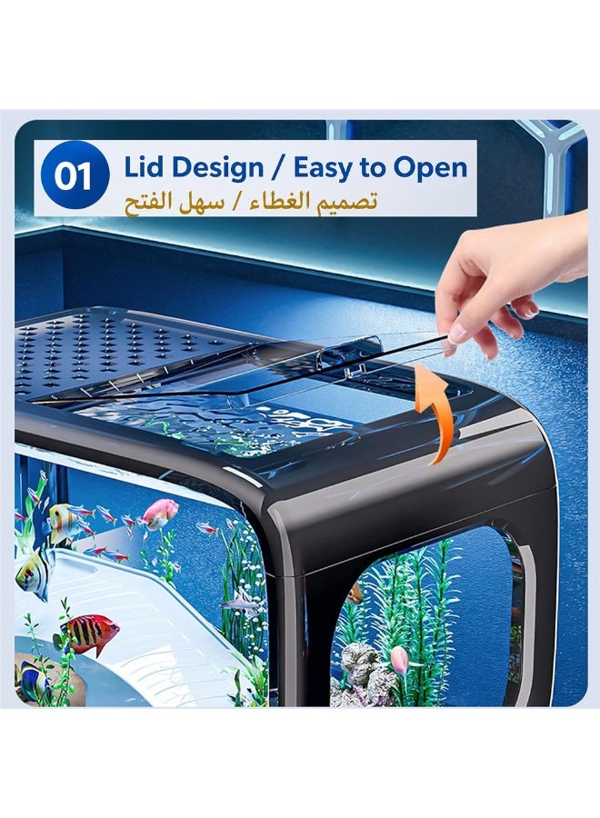 Fish Tank, Multifunctional Ecological Fish Bowls, Ultra Clear Aquarium with Crawling Platform, for Small Amphibious Creatures Shrimp Crabs Turtles and Ornamental Fish, 40*22.7*25.5cm (Black L) - Image 3