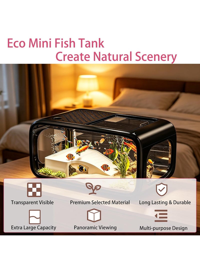 Fish Tank, Multifunctional Ecological Fish Bowls, Ultra Clear Aquarium with Crawling Platform, for Small Amphibious Creatures Shrimp Crabs Turtles and Ornamental Fish, 40*22.7*25.5cm (Black L) - Image 4