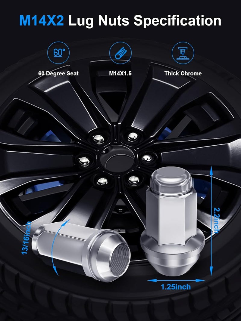 TAGMORE 24pcs M14x2.0 Chrome Lug Nuts Set - Image 2