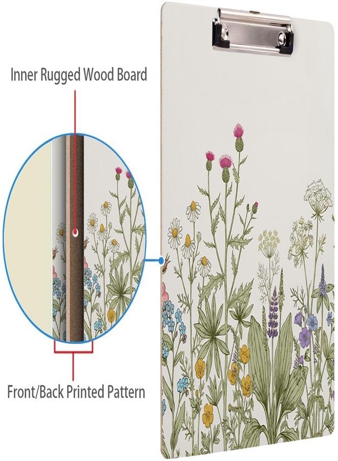 Britimes Clipboard Decorative Office School Hardboard Wood Nursing Clip Board and Pad for Standard A4 Letter Size Boho Spring Herbs Wild Flowers 12.6" X 8.9" - Image 4