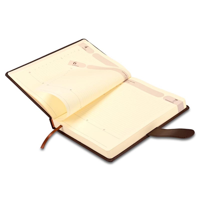 FIS 2026 Agenda Diary, 170x240mm, 1 Side Padded & Sewn Italian PU Cover, Round Corner with Strap Closure, 1 Day a Page Format, English, 70gsm Italian Ivory Paper, Dark Brown Cover-FSDI75E26DBR - Image 4