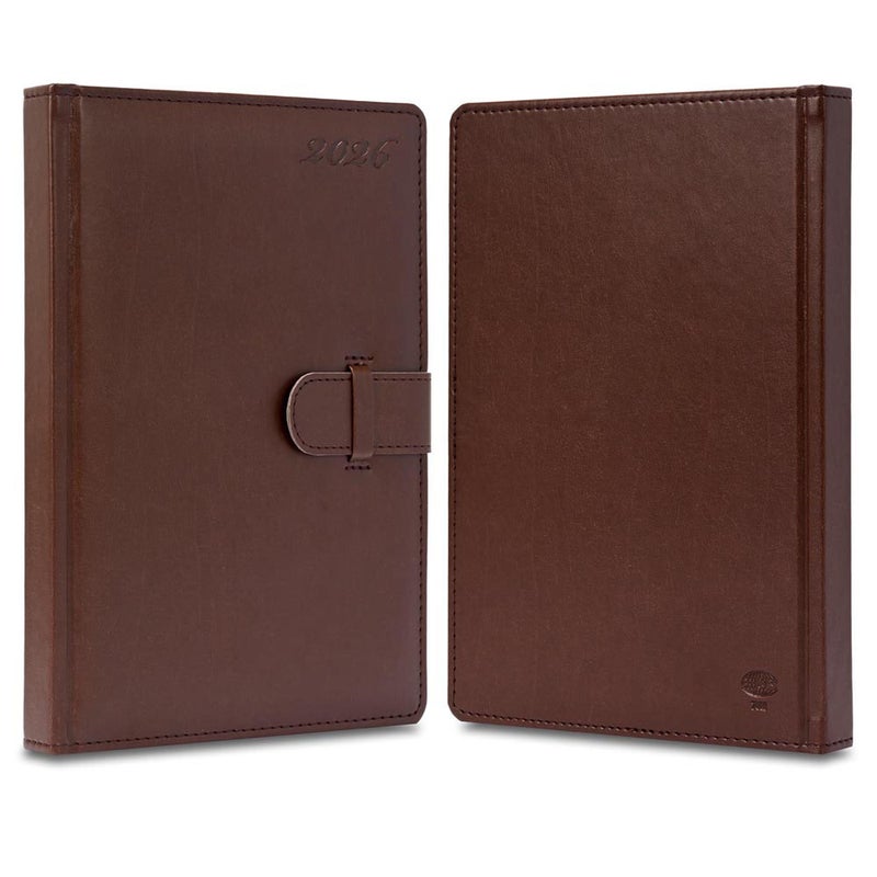 FIS 2026 Agenda Diary, 170x240mm, 1 Side Padded & Sewn Italian PU Cover, Round Corner with Strap Closure, 1 Day a Page Format, English, 70gsm Italian Ivory Paper, Dark Brown Cover-FSDI75E26DBR - Image 2