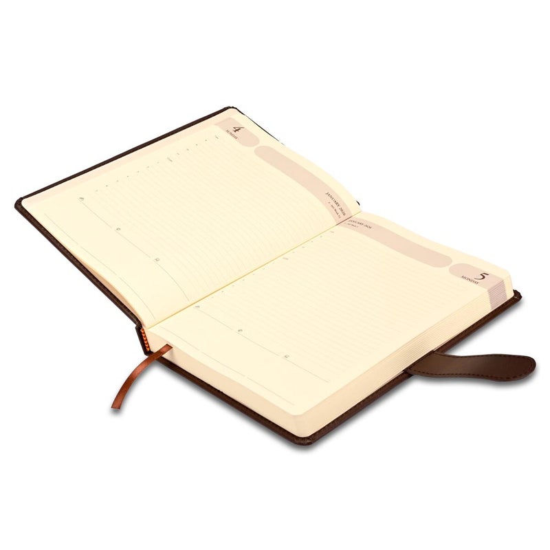 FIS 2026 Agenda Diary, 170x240mm, 1 Side Padded & Sewn Italian PU Cover, Round Corner with Strap Closure, 1 Day a Page Format, English, 70gsm Italian Ivory Paper, Dark Brown Cover-FSDI75E26DBR - Image 3
