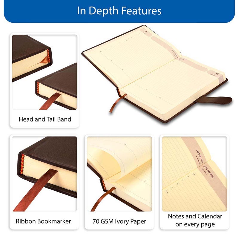 FIS 2026 Agenda Diary, 170x240mm, 1 Side Padded & Sewn Italian PU Cover, Round Corner with Strap Closure, 1 Day a Page Format, English, 70gsm Italian Ivory Paper, Dark Brown Cover-FSDI75E26DBR - Image 5