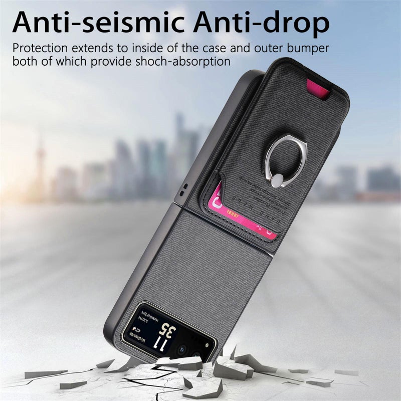 erorex For Motorola Moto Razr 40 Twill Fabric Card Bag Ring Magnetic Back Phone Case(Black) - Image 4